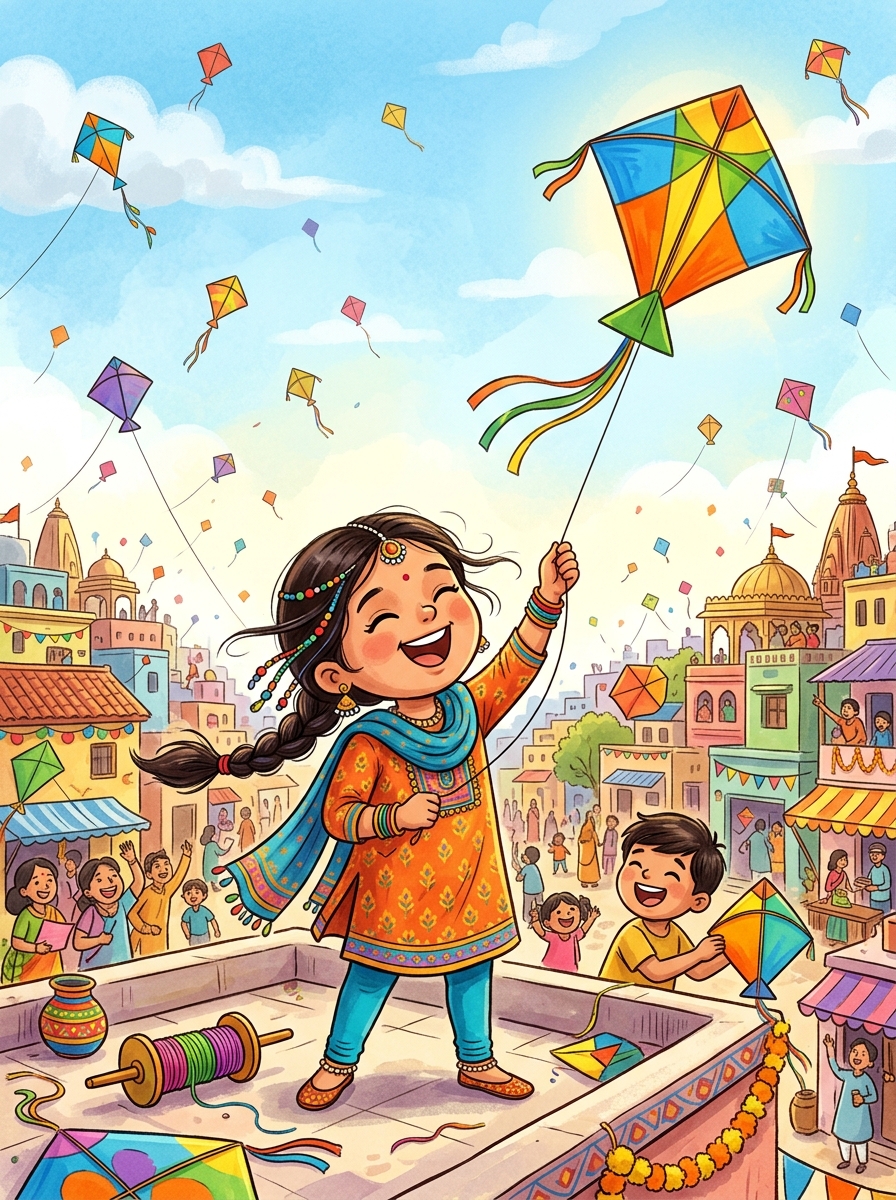 Navya and the Uttarayan Wind - personalised storybook cover from Build Your Book (in English (EN))