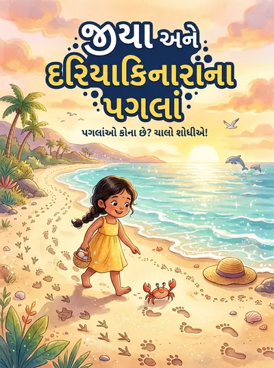 "જીયા અને દરિયાકિનારાના પગલાં" · Adventure storybook · in Gujarati · for ages 3-5 years