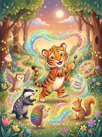 "The Tiger with Polka-Dot Stripes" · Fantasy storybook · in English · for ages 3-5 years