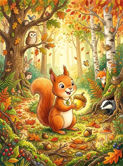 "Nutty's Shiny Acorn Hunt" · Kids storybook · in English (EN) · for ages 3-5 · by Admin & AI