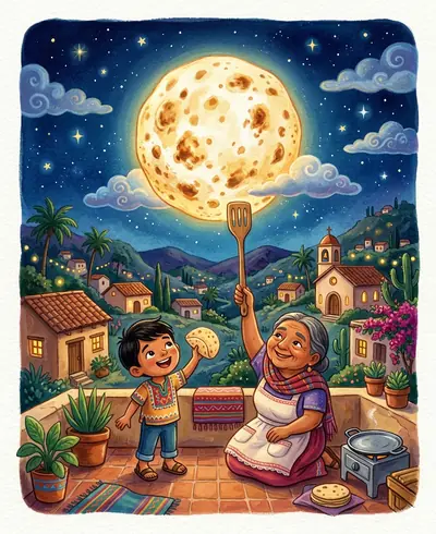 "Mateo’s Tortilla Moon" · Regional Stories storybook · in English (EN) · for ages 3-5 · by Admin & AI