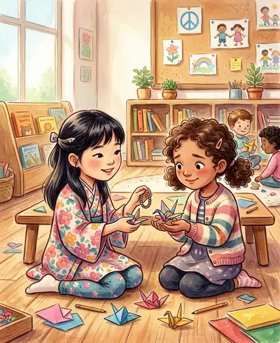 "Sadako’s Paper Crane Gift" · Moral Stories storybook · in English · for ages 3-5 years